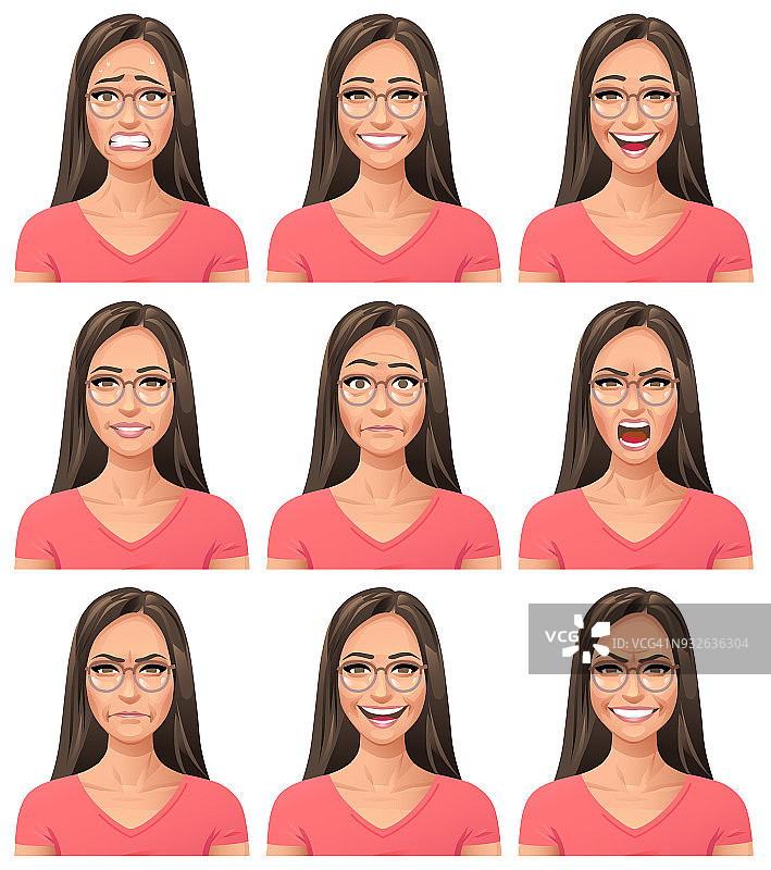 年轻女子与眼镜-面部表情图片素材