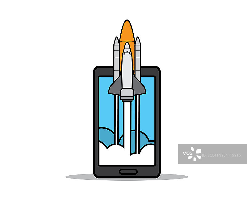火箭发射手机卡通插画设计图片素材