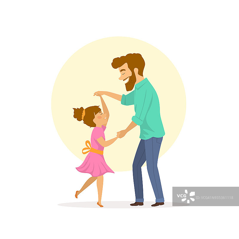 快乐微笑的父亲和女儿跳舞图片素材