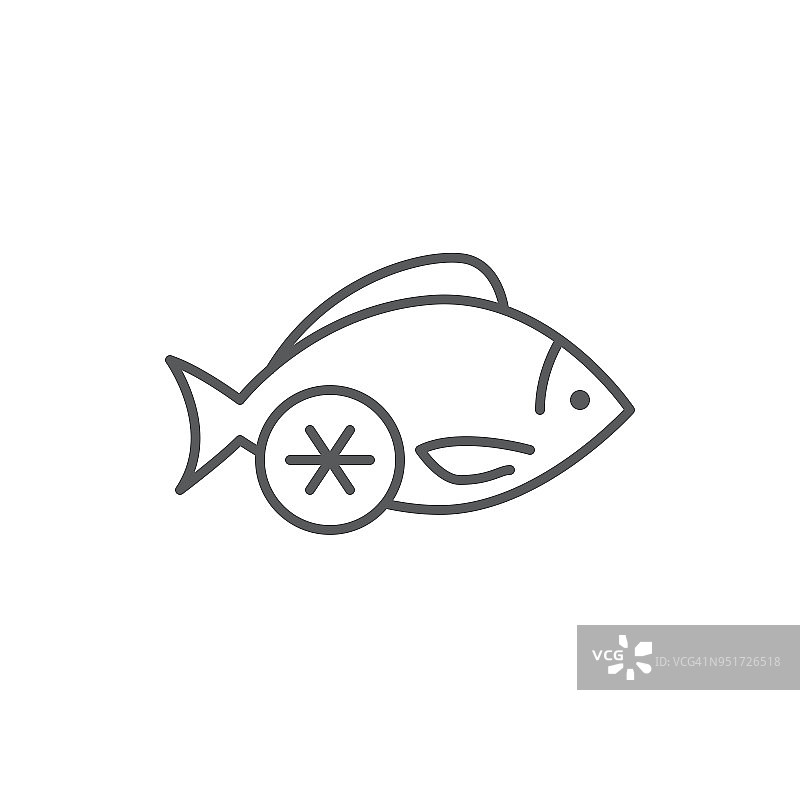 鱼与柠檬餐可编辑线图标餐厅像素完美矢量插图孤立在白色背景。图片素材