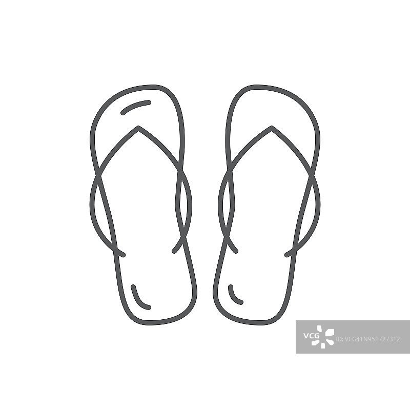夏日沙滩鞋夹字拖可编辑的图标孤立在白色的背景。图片素材