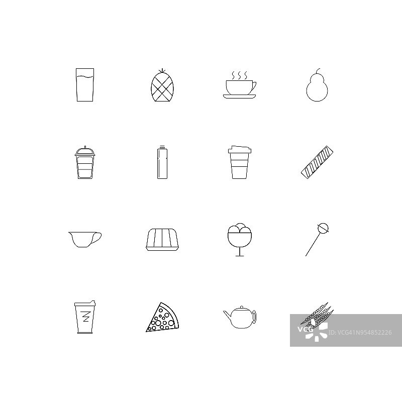 食物和饮料线性瘦图标设置。勾勒出简单的矢量图标图片素材
