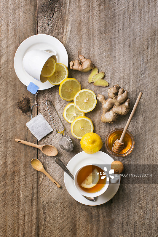 健康饮料蜂蜜柠檬姜茶。图片素材