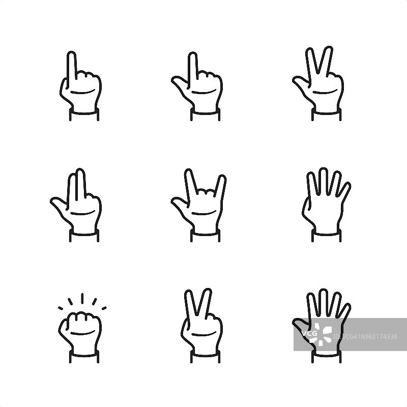 手势与手指-像素完美轮廓图标图片素材