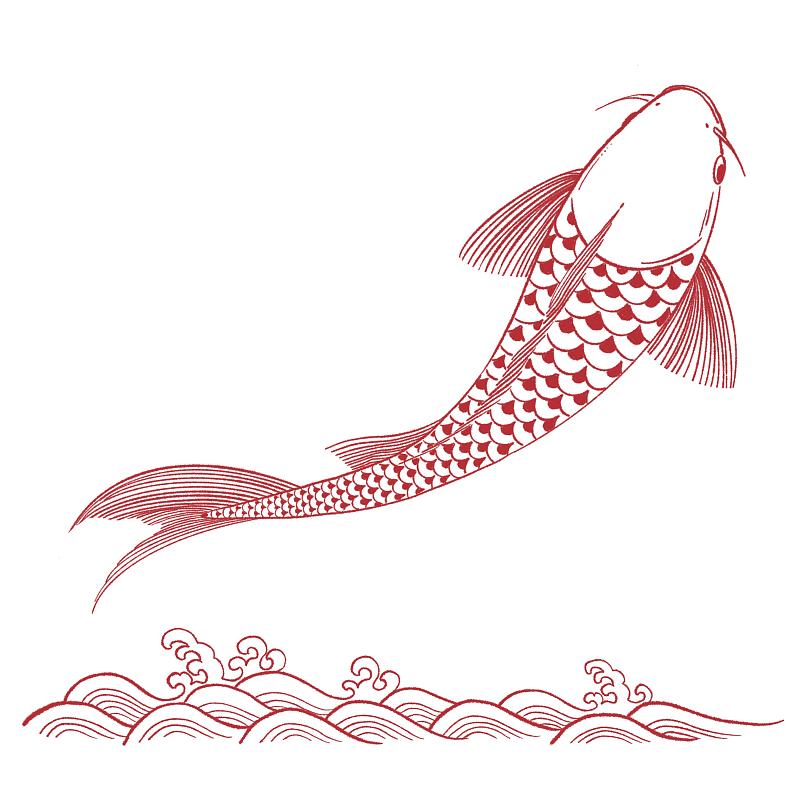 红色锦鲤水纹吉祥图案插画元素图片