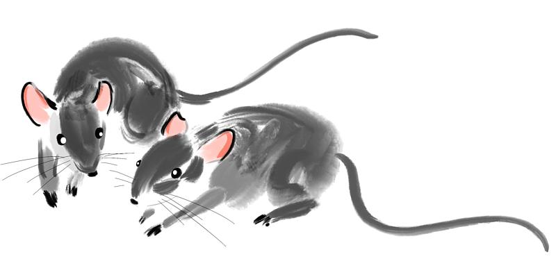 水墨插画元素国潮风鼠年老鼠图片
