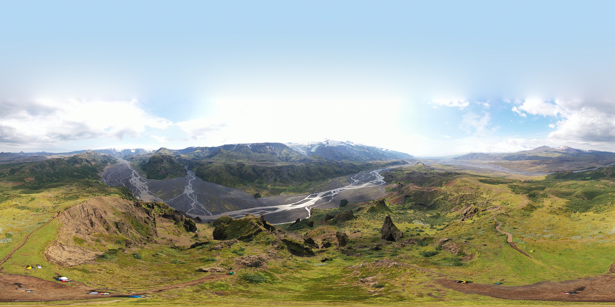 冰岛Thorsmork山和山谷的360度鸟瞰图图片下载