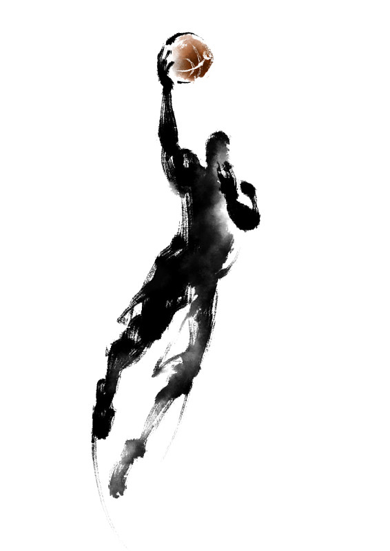 篮球运动员抱着篮球跳着图片素材
