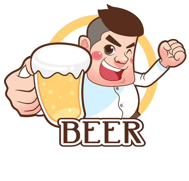 男人持有啤酒，卡通人物矢量插图图片下载