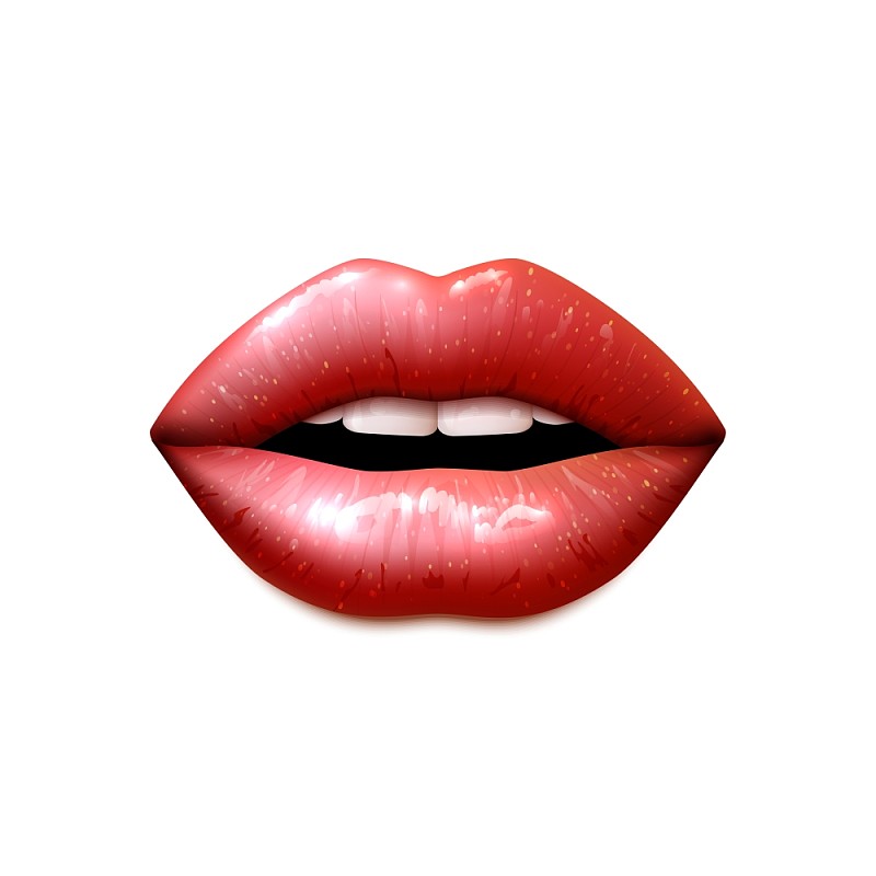 真实的女性张开的嘴，嘴唇覆盖着闪亮的光泽矢量插图。现实的女性的嘴唇图片素材