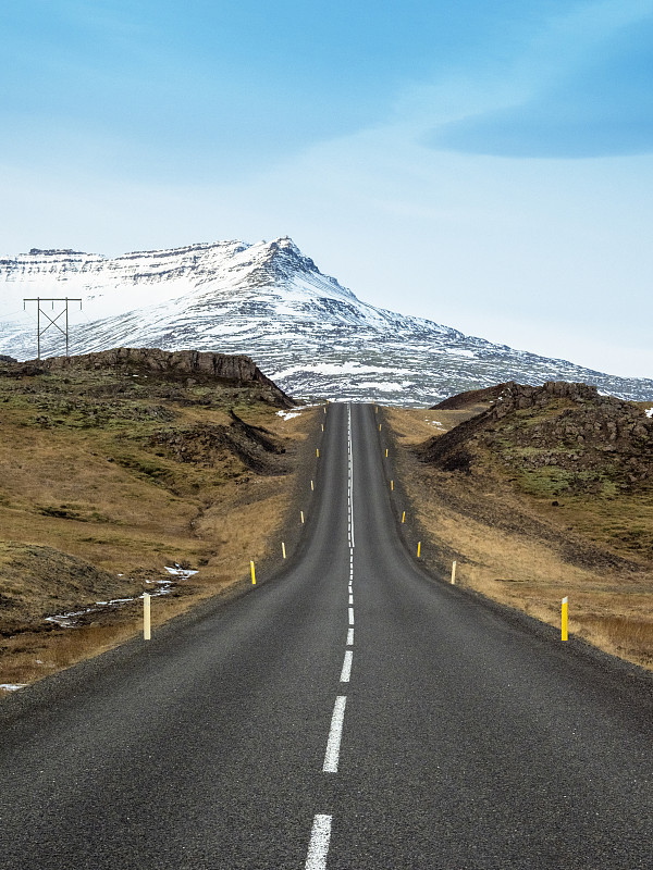 路线1Â (RingÂ Road)Â位于冰岛南部雪山前，冰岛南部1号公路图片素材