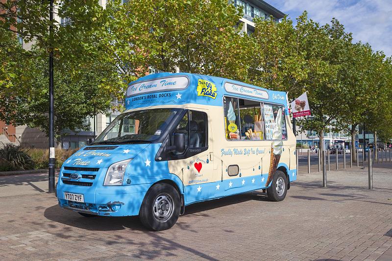 伦敦皇家码头冰淇淋车，英国，伦敦，英国，欧洲图片素材