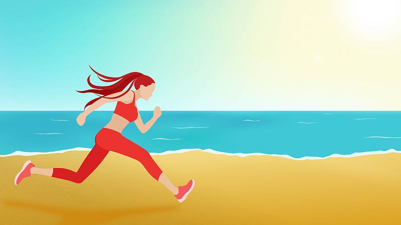 年轻女人海边跑步图片下载