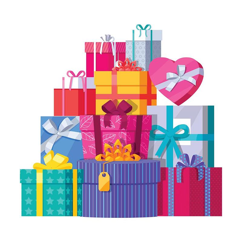 彩色包装的礼品盒。一大堆彩色包装的礼品盒。山的礼物。漂亮的礼物盒与压倒性的弓。礼盒图标。礼物的象征。圣诞礼物盒子。孤立的矢量图下载