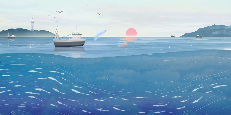 海洋石油勘探，海床剖面图插画背景海报图片