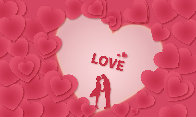 520浪漫情人节，情侣求婚拥抱接吻剪纸风插画背景海报下载