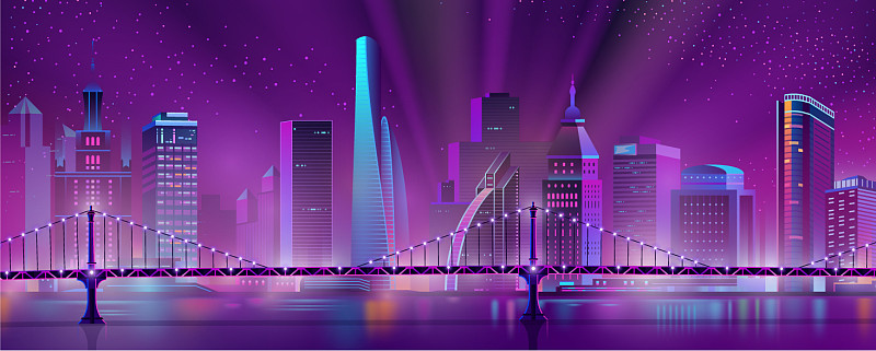 都市市中心夜景漫画图片下载