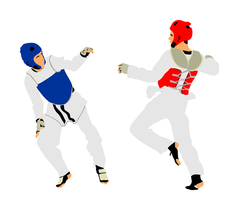 两个跆拳道拳手之间的打斗是孤立的图片素材
