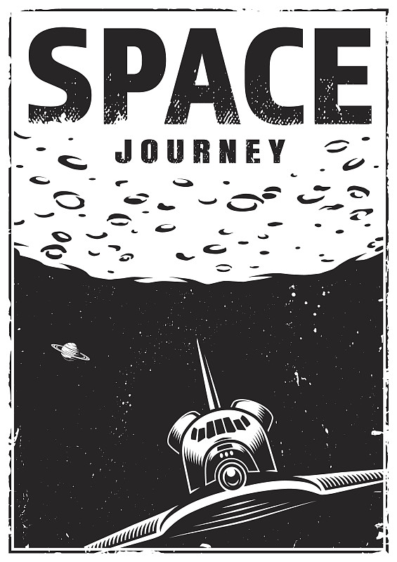 复古的单色太空旅行海报图片下载