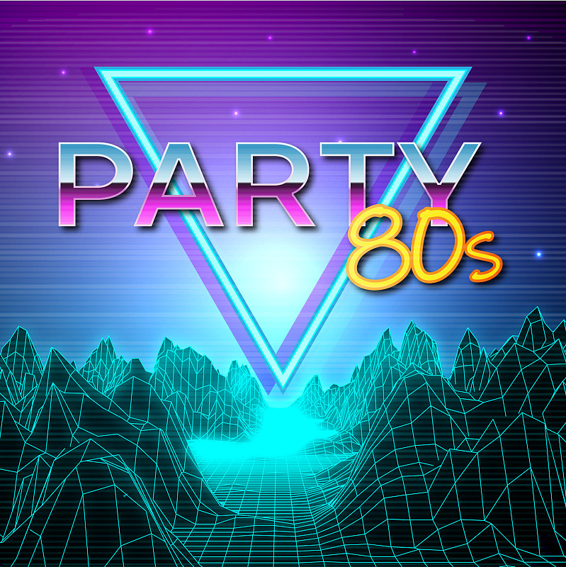 未来背景80年代风格的派对传单图片下载