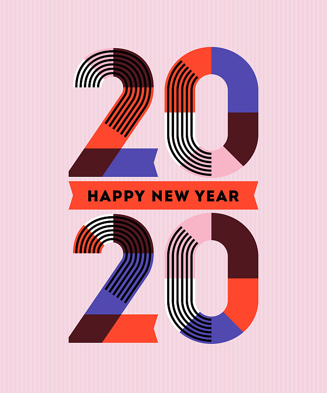 用条纹和丝带祝你2020年新年快乐图片素材
