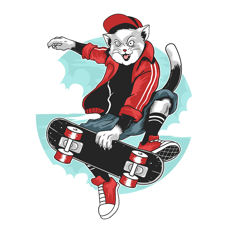 猫滑板流行朋克流行艺术与帽子和j图片下载