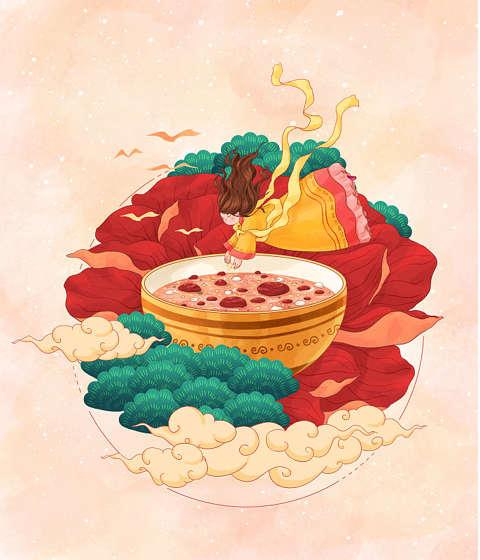 腊八节插画做腊八粥的小仙女浅色底2图片