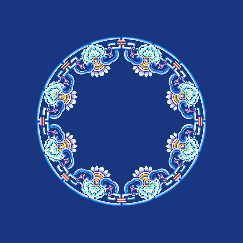 圆形艺术花纹装饰边框，蓝色背景图片素材
