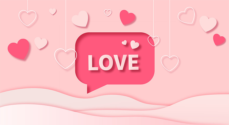 浪漫情人节促销活动剪纸风展板插画粉色背景下载