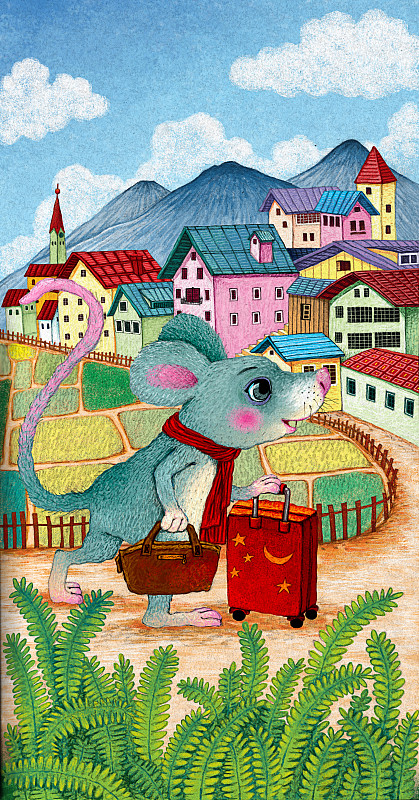 鼠年插画-带着旅行箱外出旅游的老鼠下载
