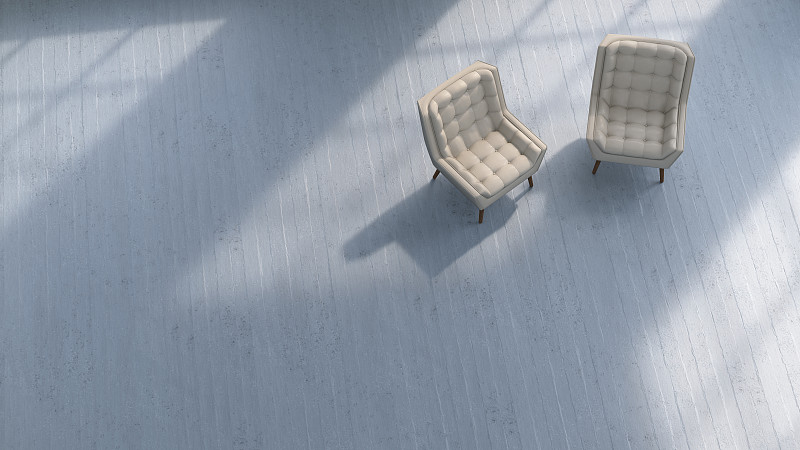 3D渲染，混凝土地板上的两把椅子图片素材