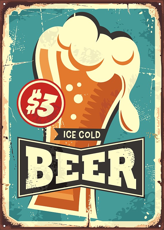 冰啤酒复古金属标志的饮料吧，咖啡馆，酒吧或餐厅图片下载