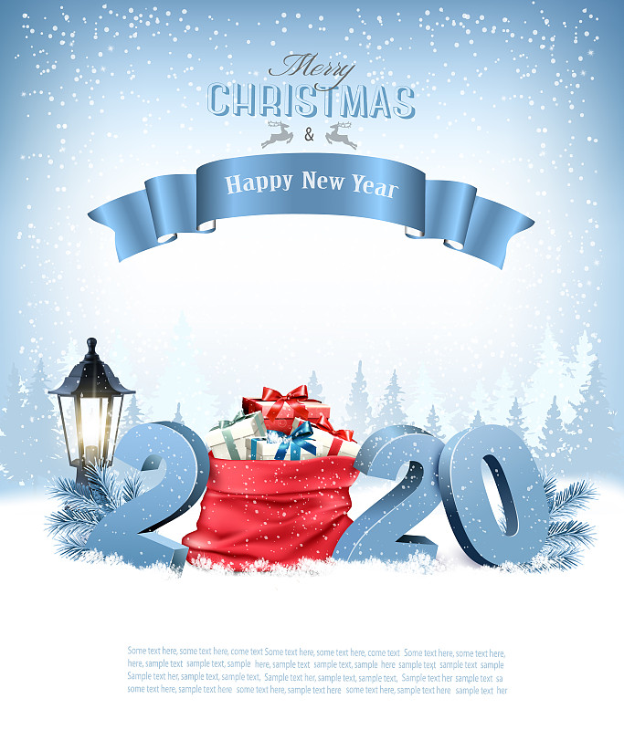 圣诞背景用一个红色的袋子装满礼物和2020。向量。图片素材