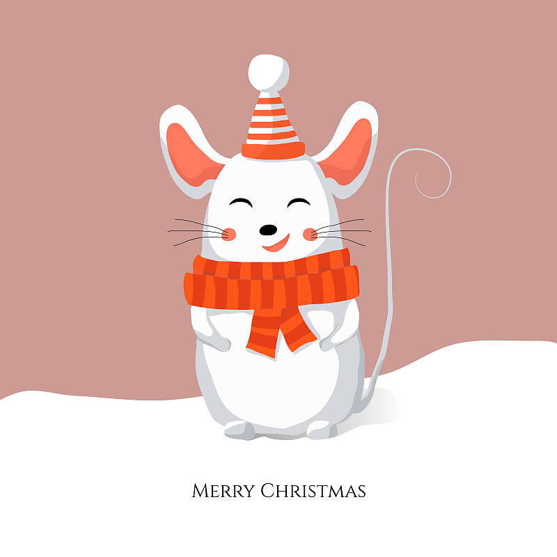 圣诞快乐，新年祝福或明信片与小白鼠图片素材