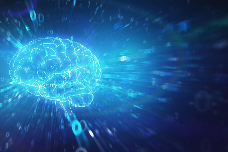 人工智能大脑和速度运动的二进制数据图片素材