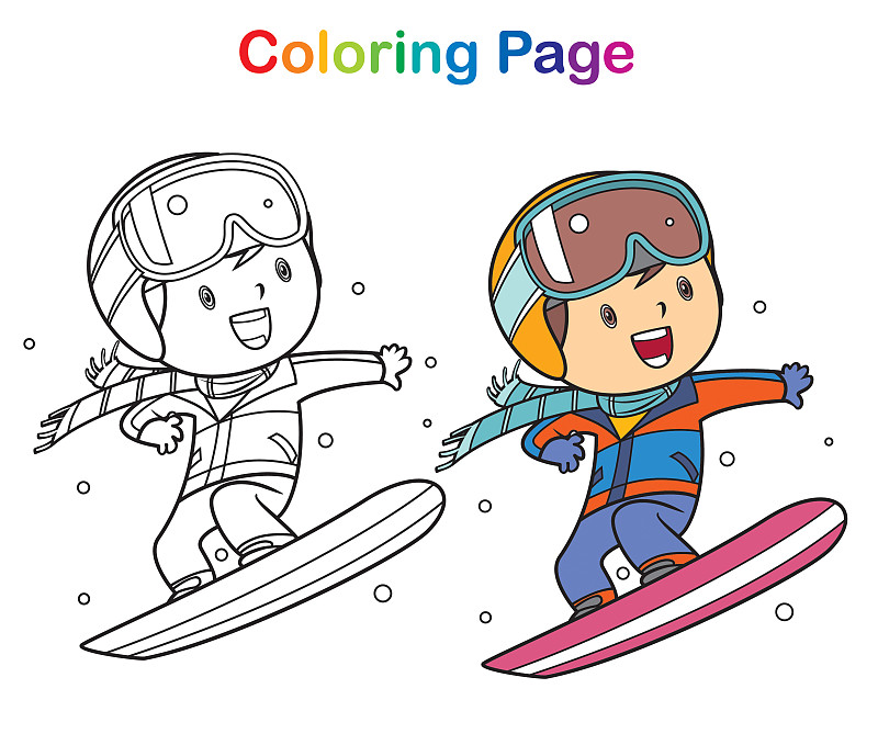 涂色书:男孩单板滑雪图片下载