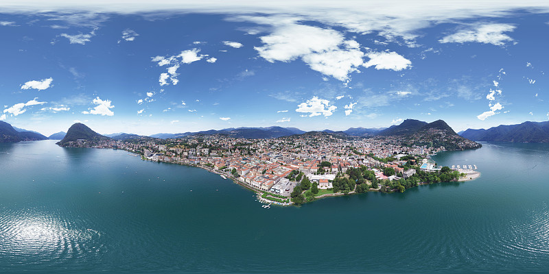 卢加诺湖，提契诺坎顿，瑞士等矩形视图图片下载