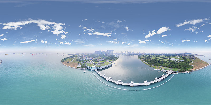 风景如画的鸟瞰图，Marina Barrage和Marina Channel在新加坡图片下载