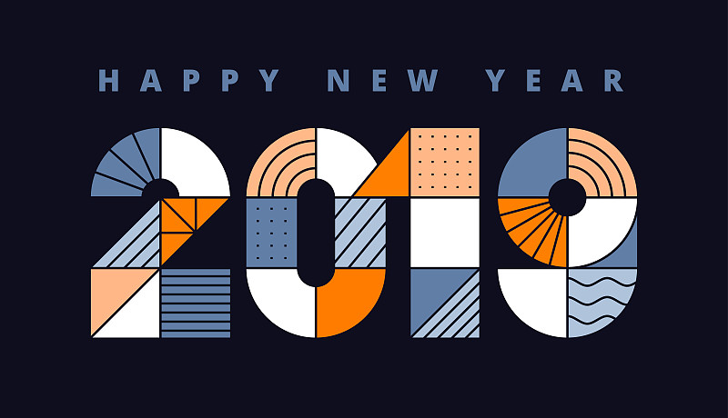 2019新年快乐。几何数字贺卡图片下载