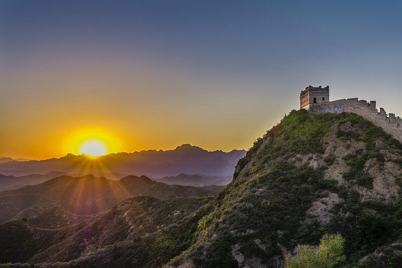 Jinshanling Great Wall at Sunset,Hebei Province,China图片素材