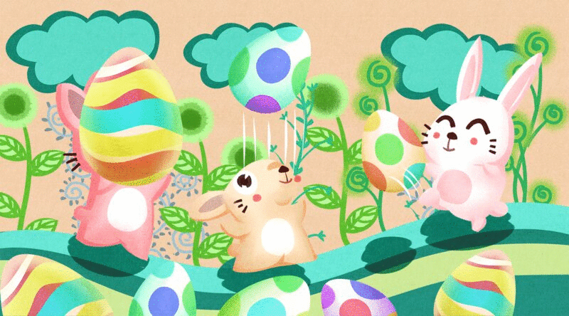 小清新复活节彩蛋与兔子插画下载