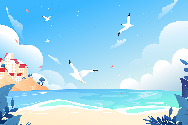 海边旅游夏季夏天暑假出游矢量背景插画下载