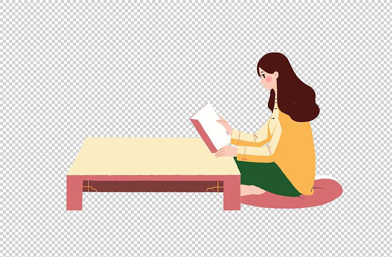 一个坐着看书的女孩图片素材