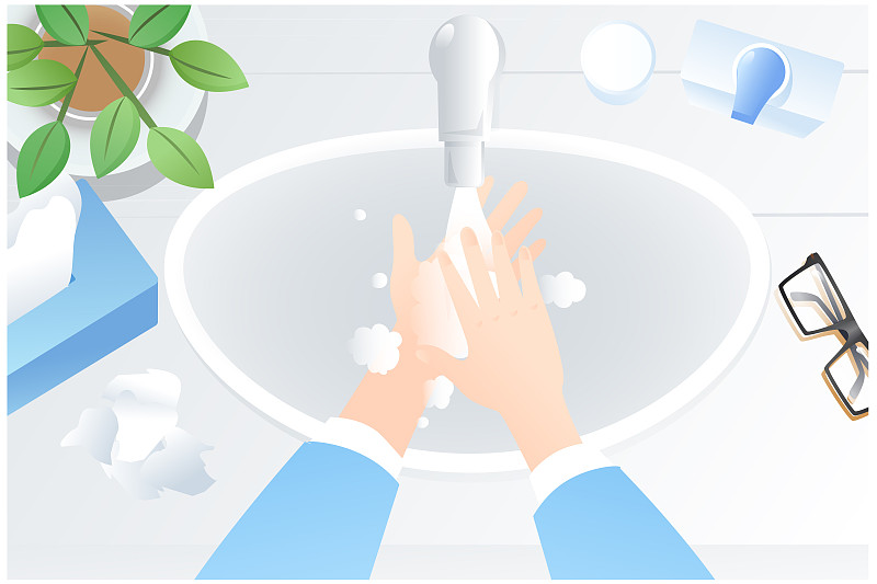 顶视图洗手保护健康清洁矢量插画下载