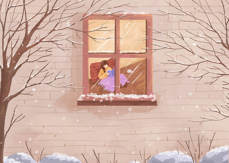 四季的色彩景观节气插画小雪横版下载