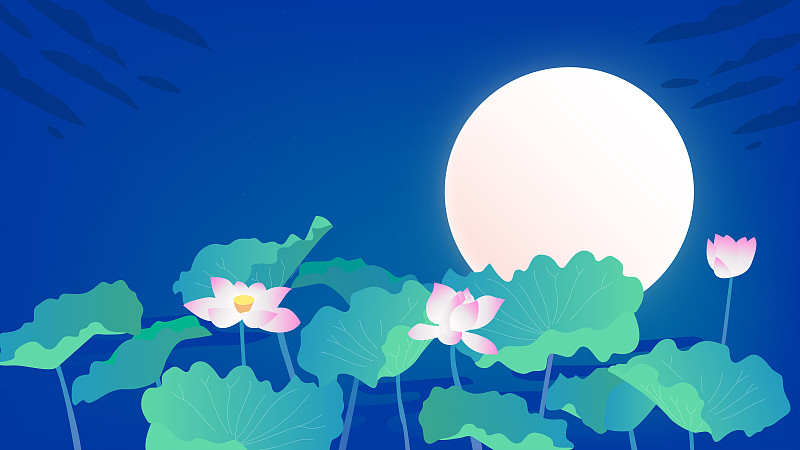 月亮和荷花的中秋佳节背景图片下载