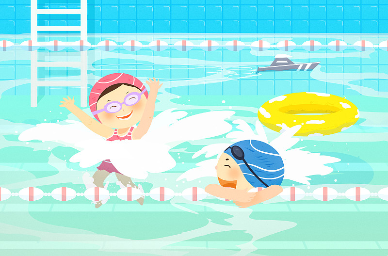 夏天和妈妈在游泳池游泳图片素材
