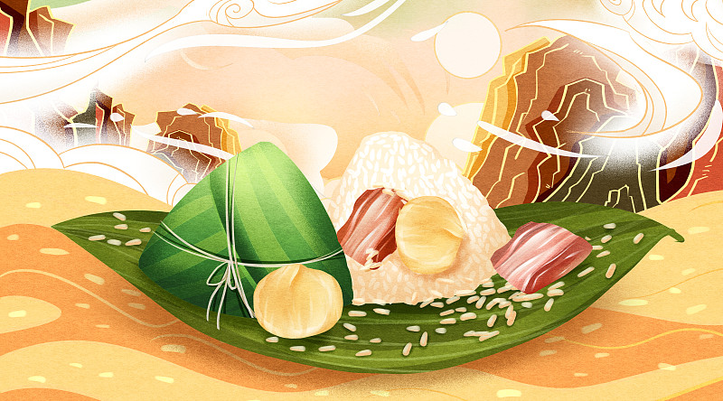 中国传统节日端午节板栗肉粽插画图片