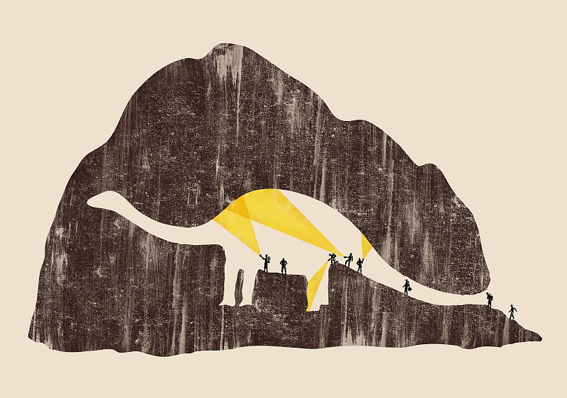 搜寻考古学家不知道洞穴里的恐龙形状图片素材