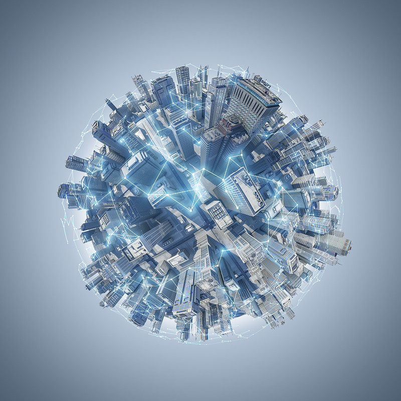 智慧城市星球——亮蓝色图片素材